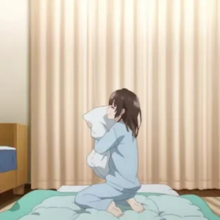 🎭 d0e51a58 애니메이션, 소녀, 베개, 잠옷, 침실, 실내 telegram sticker