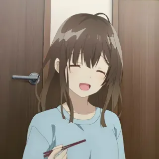 🌷 168be477 애니메이션, 소녀, 만화, 미소, 젓가락 telegram sticker