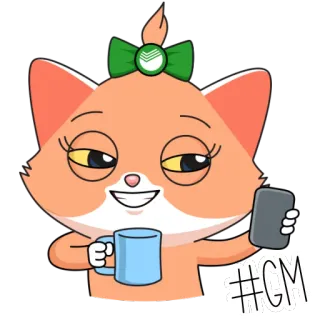 🤳 2e08af27 #GM แมว, เซลฟี่, กาแฟ, การ์ตูน, น่ารัก, อรุณสวัสดิ์ telegram sticker