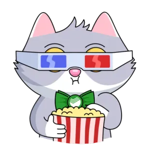 🍿 e161d406 แมว, ป๊อปคอร์น, แว่น 3 มิติ, ภาพยนตร์, สัตว์, การ์ตูน, ขนมขบเคี้ยว telegram sticker