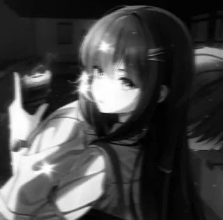 🎡 e55a09f7 アニメ, 女の子, キラキラ, 白黒, ロングヘア telegram sticker