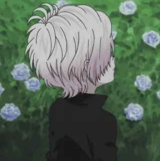 🥢 136e0c6e Аниме, Белые волосы, Мальчик, Цветы, Мультфильм telegram sticker