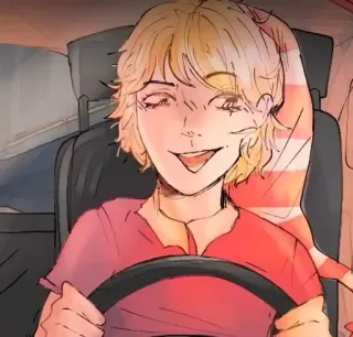 😃 3ce02bb5 驾驶, 插图, 肖像, 微笑, 金发, 动漫 whatsapp sticker