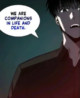 😈 a96a8954 WE ARE COMPANIONS IN LIFE AND DEATH. manhwa, speech bubble, companions, death, life whatsapp sticker