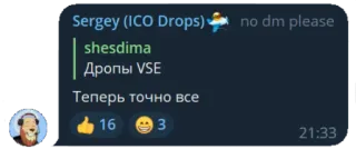 🦁 34f63073 Sergey (ICO Drops) no dm please shesdima Дропы VSE Теперь точно все telegram sticker