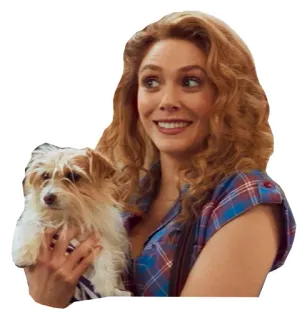 😁 89277562 Wanda Maximoff WandaVision เอลิซาเบธ โอลเซน, หมา, มาร์เวล, สการ์เล็ต วิทช์, น่ารัก, รายการทีวี telegram sticker