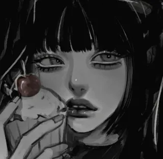 🧧 a7f6f468 femme, glace, cerise, art, illustration, portrait whatsapp sticker