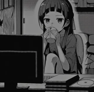 🧧 aed74600 Anime, Fille, Boire, Ordinateur, Manga, Café whatsapp sticker