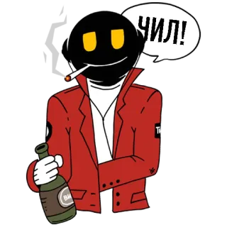 😎 d4aea822 Чил! fumar, beber, alcohol, relajado, dibujos animados, cigarrillo, fiesta telegram sticker