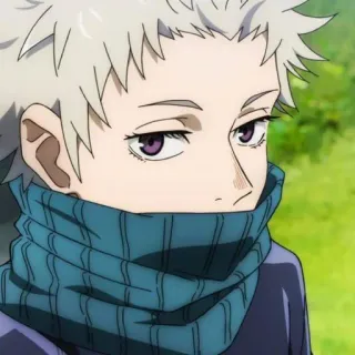 😶 6bbd001c Inumaki Toge Jujutsu Kaisen Аниме, Парень, Белые волосы, Фиолетовые глаза, Шарф, Персонаж, Jujutsu Kaisen telegram sticker