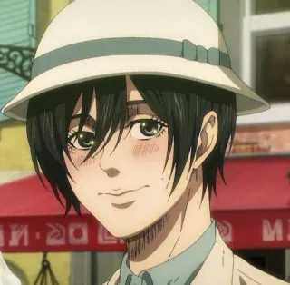 😩 a43200bf Mikasa Ackerman Attack on Titan Аниме, Персонаж, Микаса, Атака титанов, Девушка, Шляпа, Улыбка telegram sticker