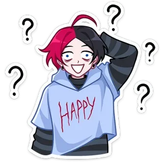 😁 4b7b0854 HAPPY Anime, Fragezeichen, Fröhlich, Cartoon, Teenager, Emo, Verwirrt telegram sticker