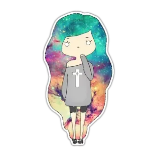 ☔️ 32c27abe girl, galaxy, hair, cross, sticker telegram sticker