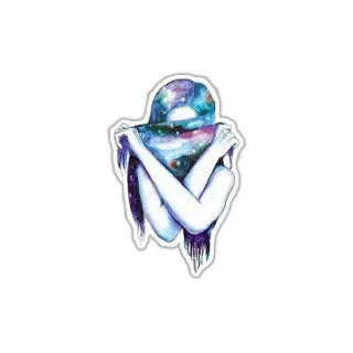 🕯 426a03b4 woman, galaxy, space, hugging, watercolor, art telegram sticker