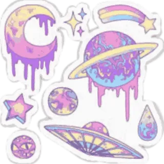 🌟 f4d3d5a1 pastel, planet, moon, stars, UFO, space, dripping telegram sticker