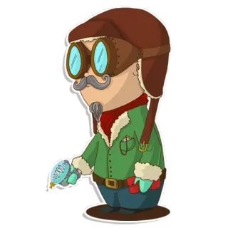 😐 3c9dd90f 蒸汽朋克, 角色, 飞行员, 护目镜, 胡子, 卡通 whatsapp sticker