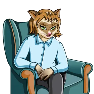 🤔 b5eac355 kucing, orang, kursi berlengan, antropomorfik, kartun, karakter, duduk telegram sticker