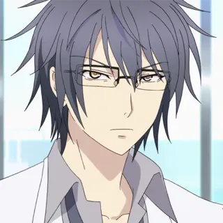📉 ab044cf3 anime, pria, kacamata, rambut abu-abu, jas putih telegram sticker