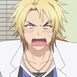 📉 beea56b2 anime, rambut pirang, pria, terkejut, kaget, wajah lucu telegram sticker