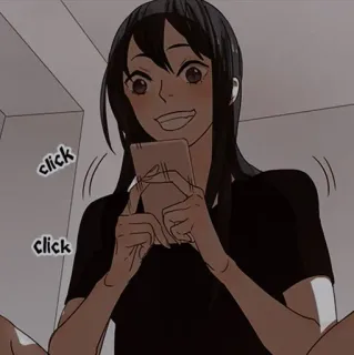 🍢 855d4582 click click mulher, anime, menina, telefone, desenho animado telegram sticker