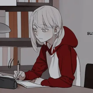 🥟 8fd00ef8 Bu Anime, Garota, Estudando, Escrevendo, Livros telegram sticker