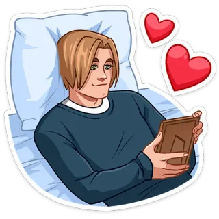 😍 7b7983a6 cartoon, hartjes, liefde, romantiek, man, kussen, bed, slapen telegram sticker