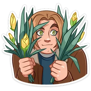 👀 d02a66fe persoon, bloemen, boeket, cartoon, sticker telegram sticker