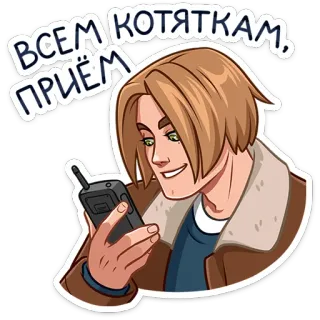 📞 e565cf44 ВСЕМ КОТЯТКАМ, ПРИЁМ Cartoon, Man, Communicatie, Russisch, Hallo telegram sticker