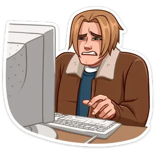 🖥 ef07f5e6 man, computer, bezorgd, gestresst, kantoor, werken telegram sticker