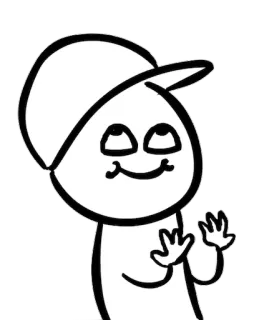 😇 7e1f1d76 การ์ตูน, ตัวละคร, หมวก, ทักทาย, สีขาว, สีดำ telegram sticker