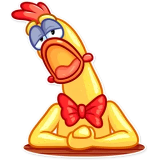 😒 510027a6 kurczak, kreskówka, zwierzę, śmieszne, postać, czerwona muszka telegram sticker