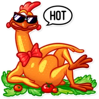 😎 69f0ab4a HOT kurczak, ostry, okulary przeciwsłoneczne, kreskówka, jedzenie, humor telegram sticker