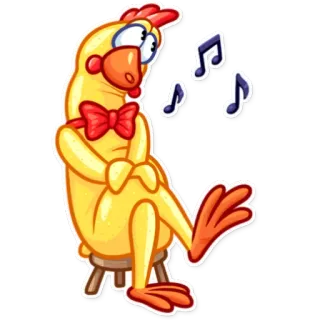 🙄 79aae2cd kurczak, kreskówka, nuty, muszka, zwierzę, ptak, śmieszne telegram sticker