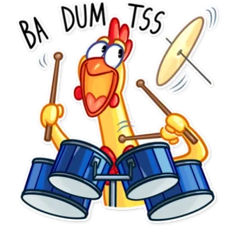 🥁 f0a9adc8 BA DUM TSS kurczak, perkusista, perkusja, ba dum tss, muzyka, kreskówka telegram sticker
