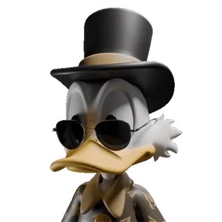 💲 e01f9875 Scrooge McDuck Tío Rico McPato, pato, sombrero de copa, gafas de sol, dibujo animado, Disney, rico, dinero telegram sticker