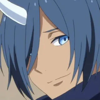 😏 f1b28338 Benimaru That Time I Got Reincarnated as a Slime Anime, Benimaru, Raja Iblis, rambut biru, satu tanduk, Isekai, Tensura telegram sticker