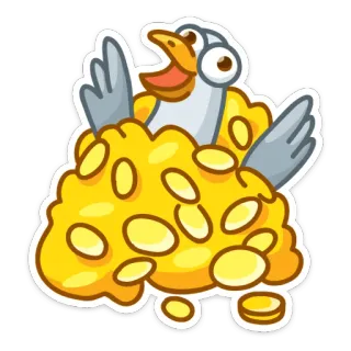 💸 7c76c667 Vogel, Gold, Münzen, Cartoon, Reichtum, Schatz whatsapp sticker