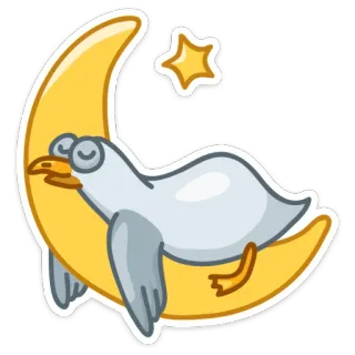 😴 a4e7407e Möwe, Vogel, Schlaf, Mond, Stern, Cartoon, Tier whatsapp sticker