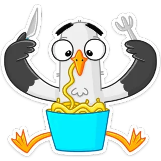 🍝 71f4715b oiseau, dessin animé, manger, spaghetti, pâtes, nourriture whatsapp sticker