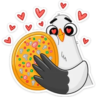 ❤️ 879ef684 oiseau, pigeon, pizza, amour, coeurs, dessin animé whatsapp sticker