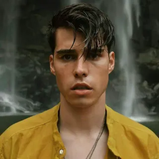 ⚡ 5997610a homme, portrait, cascade, chemise jaune, mannequin homme, extérieur, nature telegram sticker