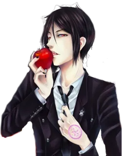 🍎 13420848 Sebastian Michaelis Black Butler Anime, Sebastian, Michaelis, Black Butler, Demone, Maggiordomo, Mela whatsapp sticker
