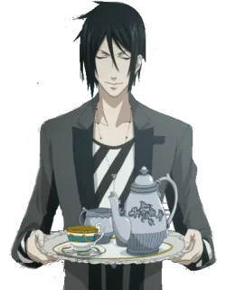 😌 65756273 Sebastian Michaelis Black Butler Anime, Black Butler, Sebastian Michaelis, Maggiordomo, Tè whatsapp sticker