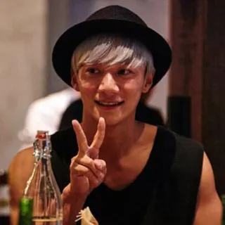 ✌ 6d93a4a2 homme, signe de paix, portrait, chapeau, bouteille telegram sticker