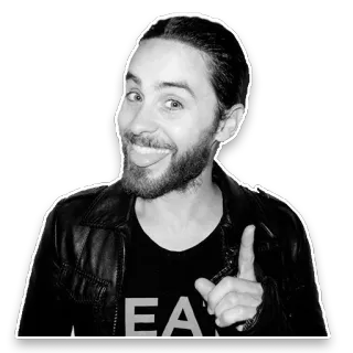 👅 f8fface1 EA7 杰瑞德·莱托, 演员, 歌手, 男人, 黑白, 舌头, 指着 whatsapp sticker