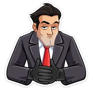 😑 47868737 Mann, Anzug, Krawatte, Handschuhe, Cartoon, arrogant, Geschäftsmann telegram sticker