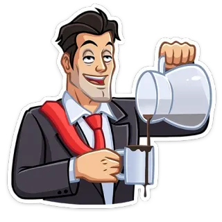 ☕️ 526c6683 Mann, Kaffee, Anzug, Gießen, glücklich, rote Krawatte telegram sticker