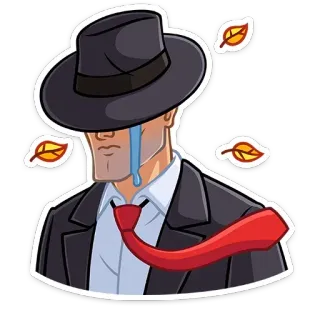 😰 7b235bdc Mann, traurig, weinend, Hut, Anzug, Herbstlaub, Krawatte telegram sticker