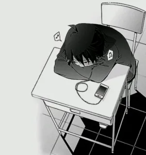 🍎 281f1dca Anime, Garçon, Dormir, Bureau, Musique, Manga telegram sticker