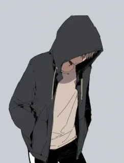 🍎 d52696a7 Anime, Sweat à capuche, Personnage, Illustration, Personne, Gris, Veste telegram sticker